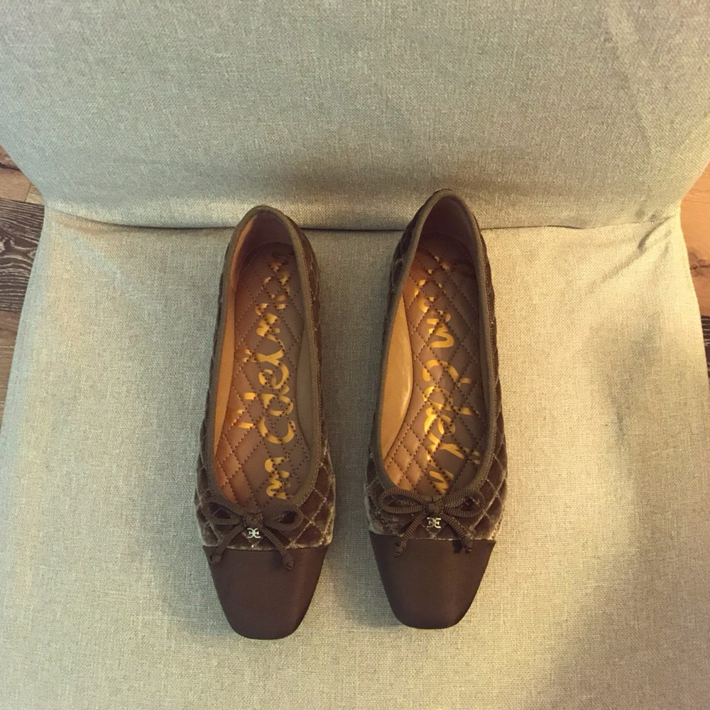 Sam Edelman Brown Quilted Ballet Flats with Bow Accent
